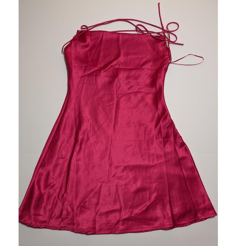 Le Lis Collection Hot Pink Satin‎ Cowl Neck Strappy Back Mini Dress Small MD4128